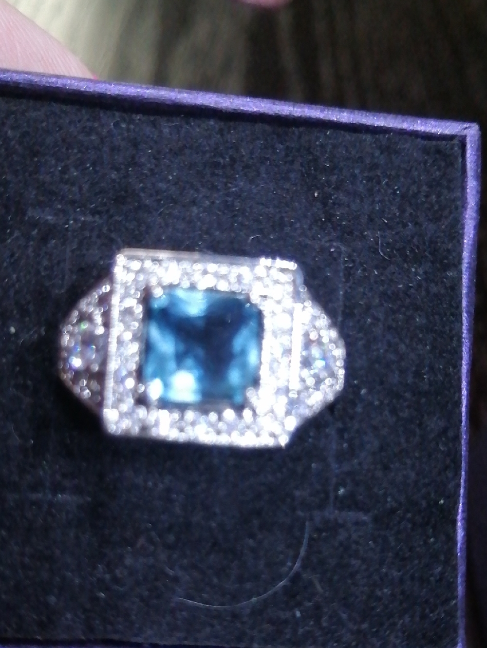 Blue And Clear Crystals Ring Stamped 925 Size 8